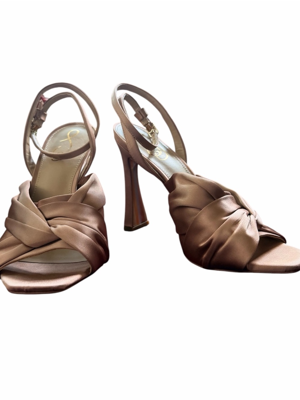 Sam Edelman Satin Twist Ankle Strap Heels Rose Gold Champagne Size 7.5